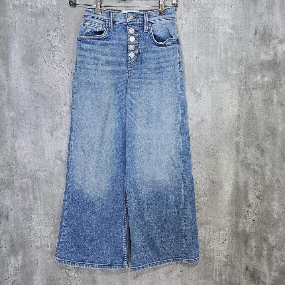 Current/Elliot Womens 24 Hi Waisted Distressed Wide Leg Denim Exposed Button Fly
